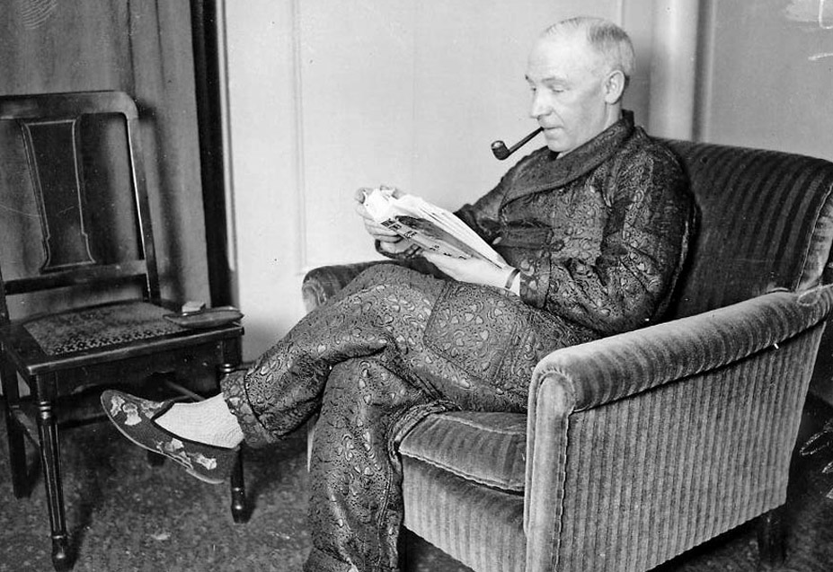 The Scottish Home Resident Reading the Newspaper while Smoking a Pipe